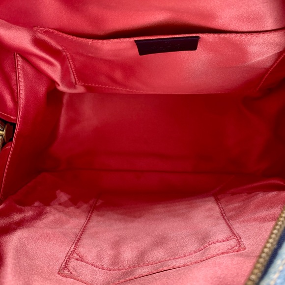 🎉SOLD🎊Gucci Gg Marmont Matelassé Denim Pearl Embellished Backpack Authentic - Picture 11 of 13